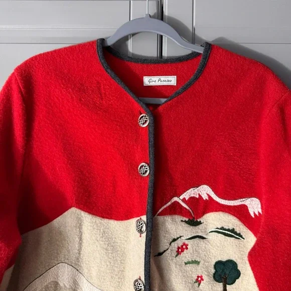 Gira Puccino Vintage Cottagecore‎ Embroidered Italian Wool Jacket, Red Gray,L/XL - Picture 3 of 10